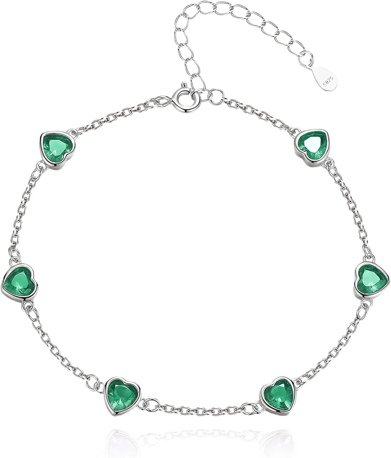 Birthstone Bracelets for women 925 Sterling Silver Diamond Heart Bracelet Link Birthstone Jewelry Gift for Women