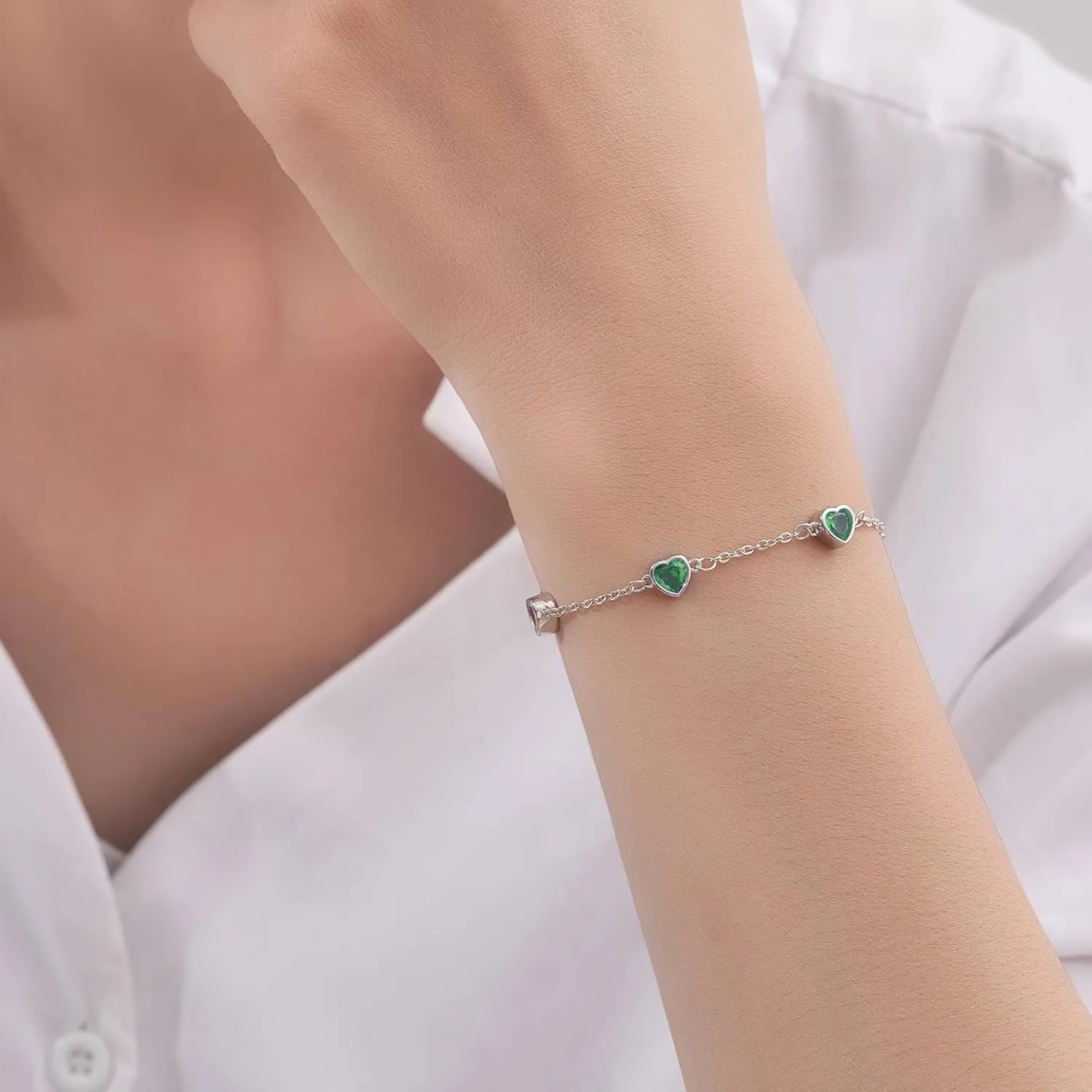 Birthstone Bracelets for women 925 Sterling Silver Diamond Heart Bracelet Link Birthstone Jewelry Gift for Women