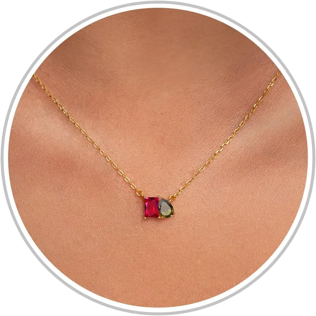 Birthstone Necklace for Women Teen Gifts 14K Gold Plated Necklace with 1-12 Birthstone 16th 18th 21st 30th 50th Birthday Gift for Her Anniversary Friendship Christmas Gifts Jewelry