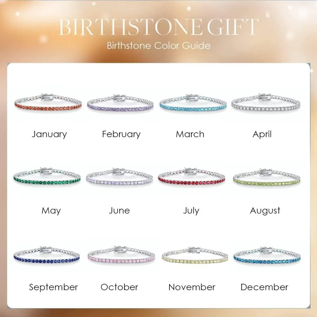Birthstone Tennis Bracelets for Women,3mm Cubic Zirconia Classic Tennis Bracelets Size 6.5-7.5 Inch Birthday Gifts Jewelry for Mother Wife Grandmother