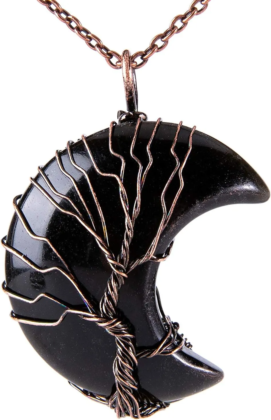 Bivei Life Tree Crescent Moon Necklaces for Women, Copper Wire Wrap Gemstones Pendant Crystals and Natural Stones Necklace Witch Jewellery