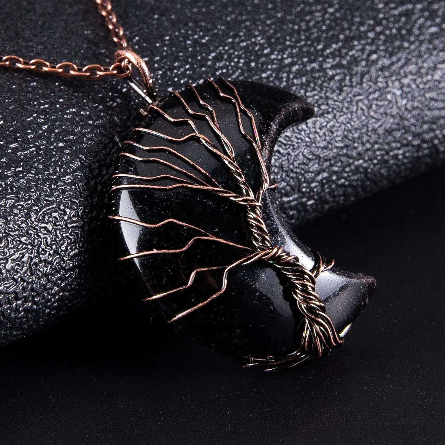 Bivei Life Tree Crescent Moon Necklaces for Women, Copper Wire Wrap Gemstones Pendant Crystals and Natural Stones Necklace Witch Jewellery