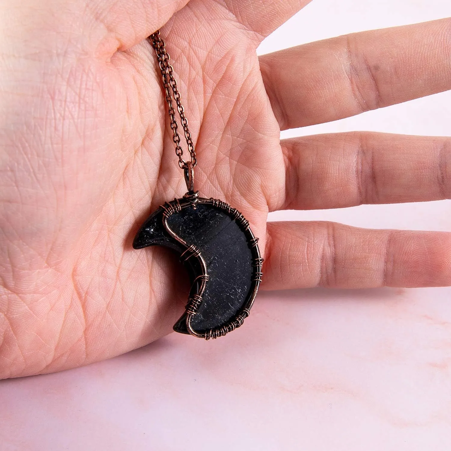 Bivei Life Tree Crescent Moon Necklaces for Women, Copper Wire Wrap Gemstones Pendant Crystals and Natural Stones Necklace Witch Jewellery