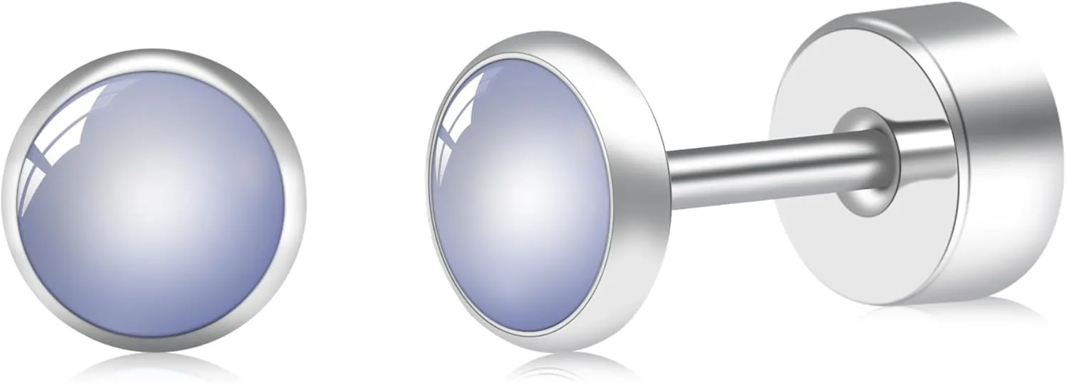 BLISI G23 Solid Titanium Stud Earrings 4mm Natural Stone Opal Stone Women Earrings Hypoallergenic Gemstone Earring for Sensitive Ears 20G
