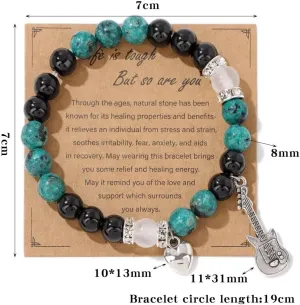Blue Drop Y2k Rock Guitar Charm Natural Stone Beaded Bracelets Get Well Soon Crystal Heart Bracelets Inspirational Bracelet for Mother's Day Graduation Birthday Teacher Appreciation Friendship Gifts