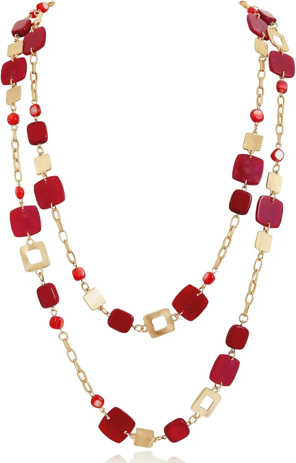 Bocar 2 Layer Long Necklaces for Women Statement Resin Strand Chain Necklace Costume Gift Jewelry(NK-10762)