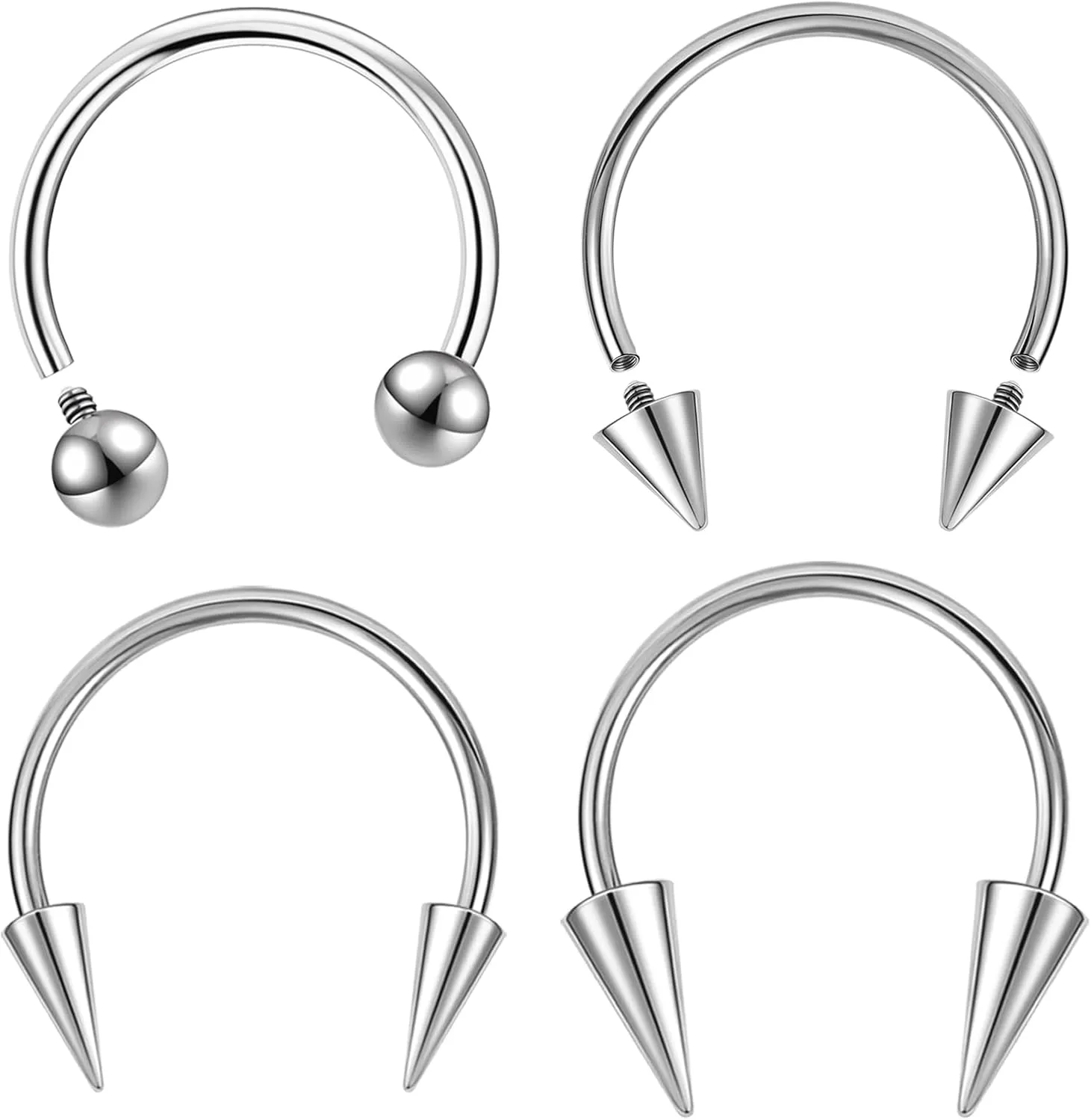 BodyAce 16G Spike Septum Rings 18G Horseshoe Nose Rings, Stainless Steel Tragus Cartilage Helix Earrings Hoop, Internal Threaded Rook Lip Piercing Jewelry