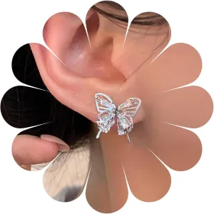 Bohemian Crystal Butterfly Earrings Silver Cz Butterflys Earrings Minimalist Butterflys Stud Earrings Rhinestone Hollow Butterfly Earrings Jewelry for Women Gifts