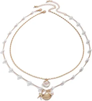 Bohemian Shell Necklace Layered Sequins Starfish Conch Seashell Choker Necklaces Summer Beach Holiday Surfer Necklace for Women