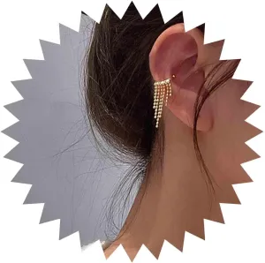Boho Tassel Chain Ear Cuff Earrings Wide Chain Cuff Earrings Minimalist Ear Cuff with Chain No Piercing Clip Earrings Personlized Ear Conch Earrings Jewelry for Women