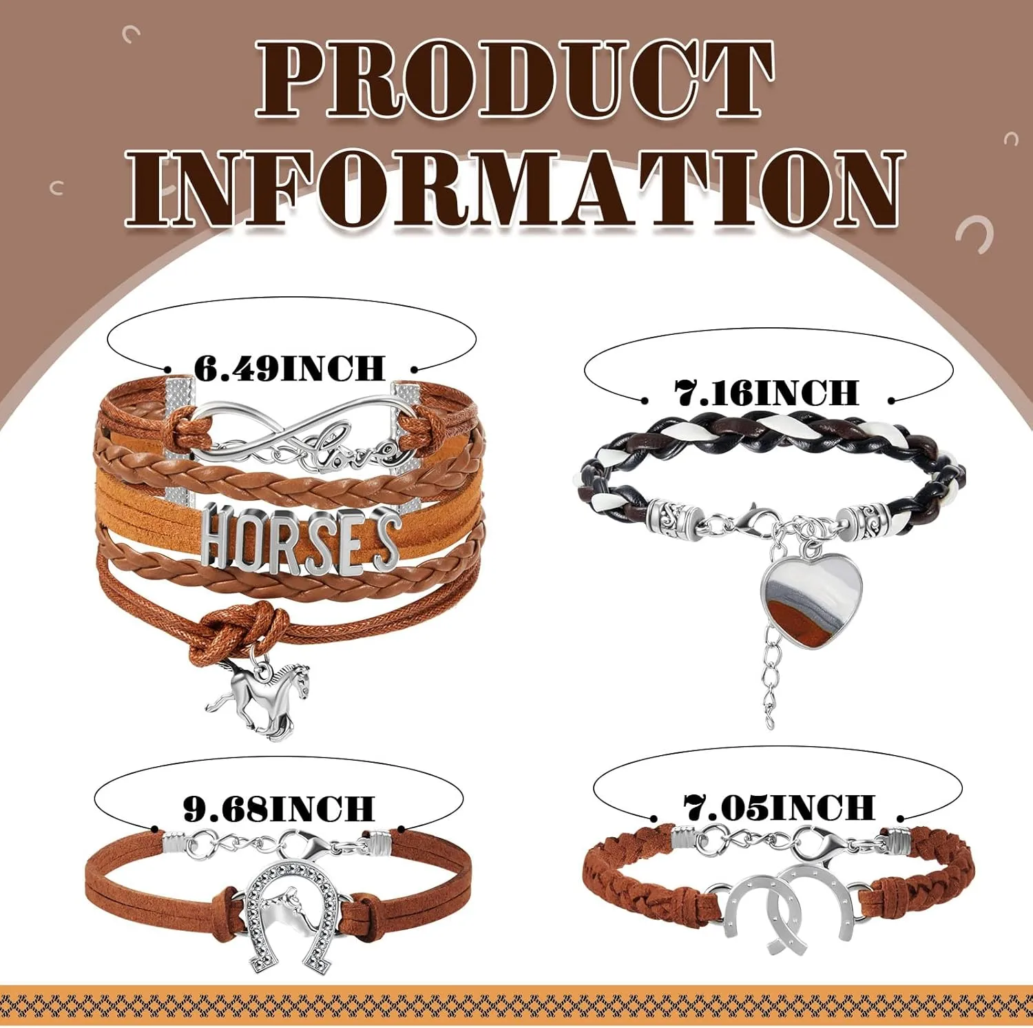 Bonuci 4 Pieces Horse Bracelet Horse Party Favors Infinity Bracelet Adjustable Jewelry
