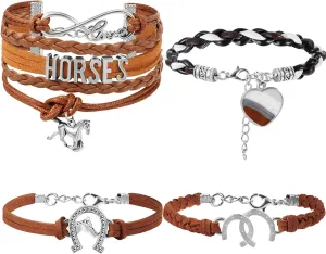 Bonuci 4 Pieces Horse Bracelet Horse Party Favors Infinity Bracelet Adjustable Jewelry