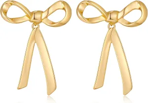 Bow Earrings Gold for Women, Christmas Fall Trendy Bow Pendant Earrings Cute Dainty Gold Accessories Piercing Earrings Jewelry Gifts