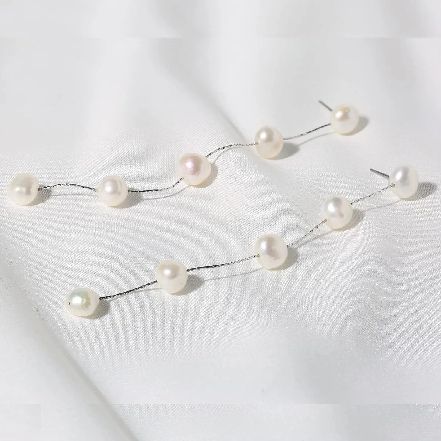 Bridal Wedding Gifts - Long Tassel Pearl Dangle Earrings Dangling Hanging Baroque AAA  Freshwater Pearl Drop Dangle Earring for Women