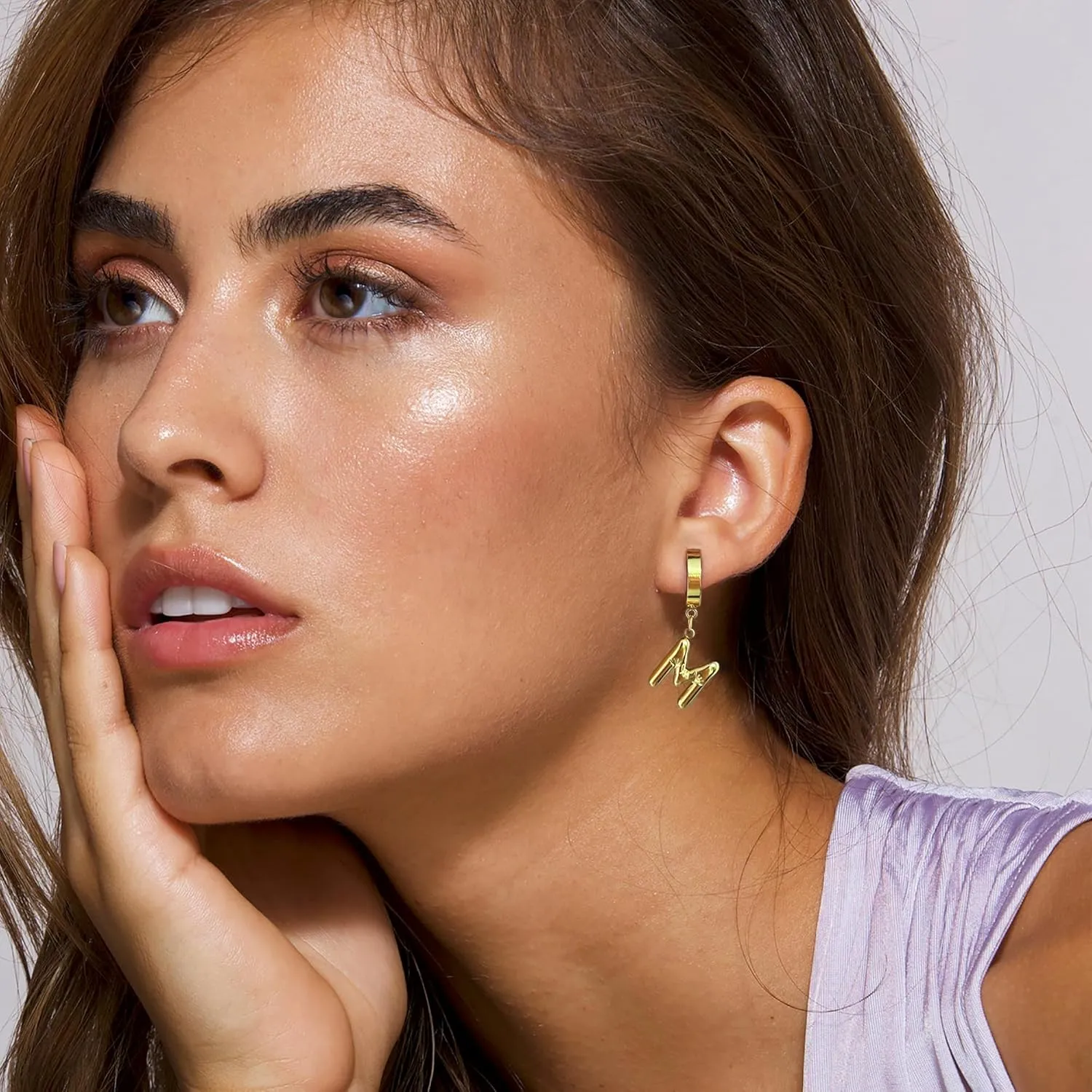 Bubble Hoop Initial Earrings for Women Girls - 18K Gold Plated Hypoallergenic Bubble Ballon Initial Earrings Hoop Earrings Fashion Alphabet Letter Initial Earrings for Women Girls