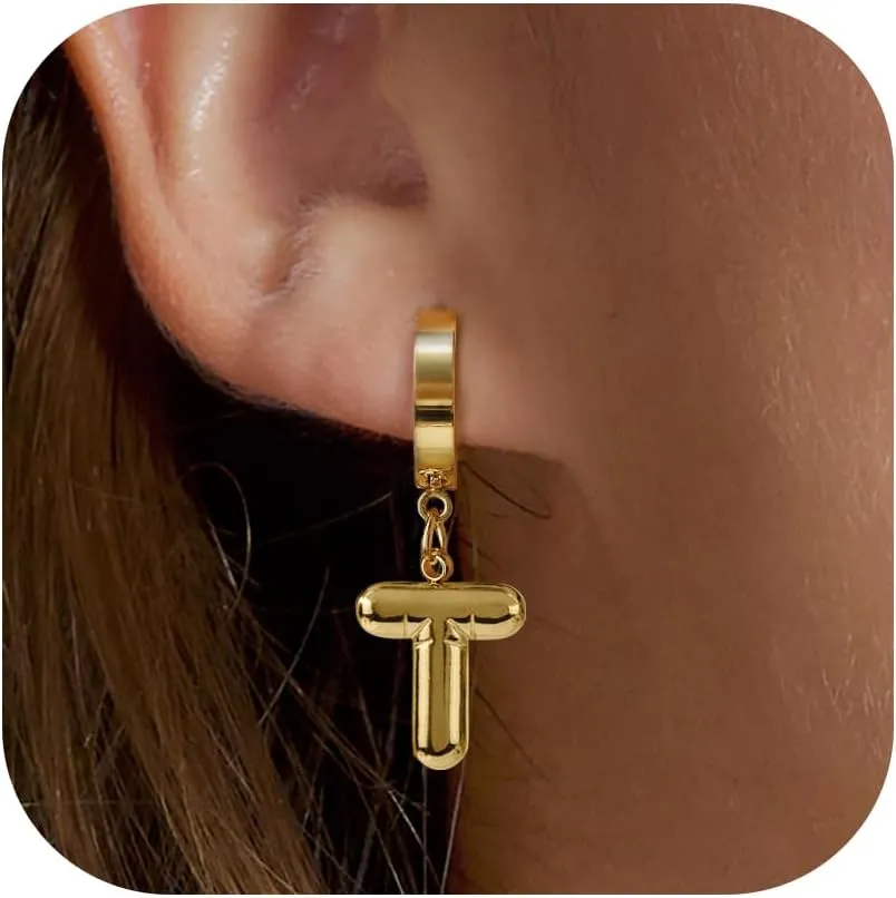 Bubble Hoop Initial Earrings for Women Girls - 18K Gold Plated Hypoallergenic Bubble Ballon Initial Earrings Hoop Earrings Fashion Alphabet Letter Initial Earrings for Women Girls
