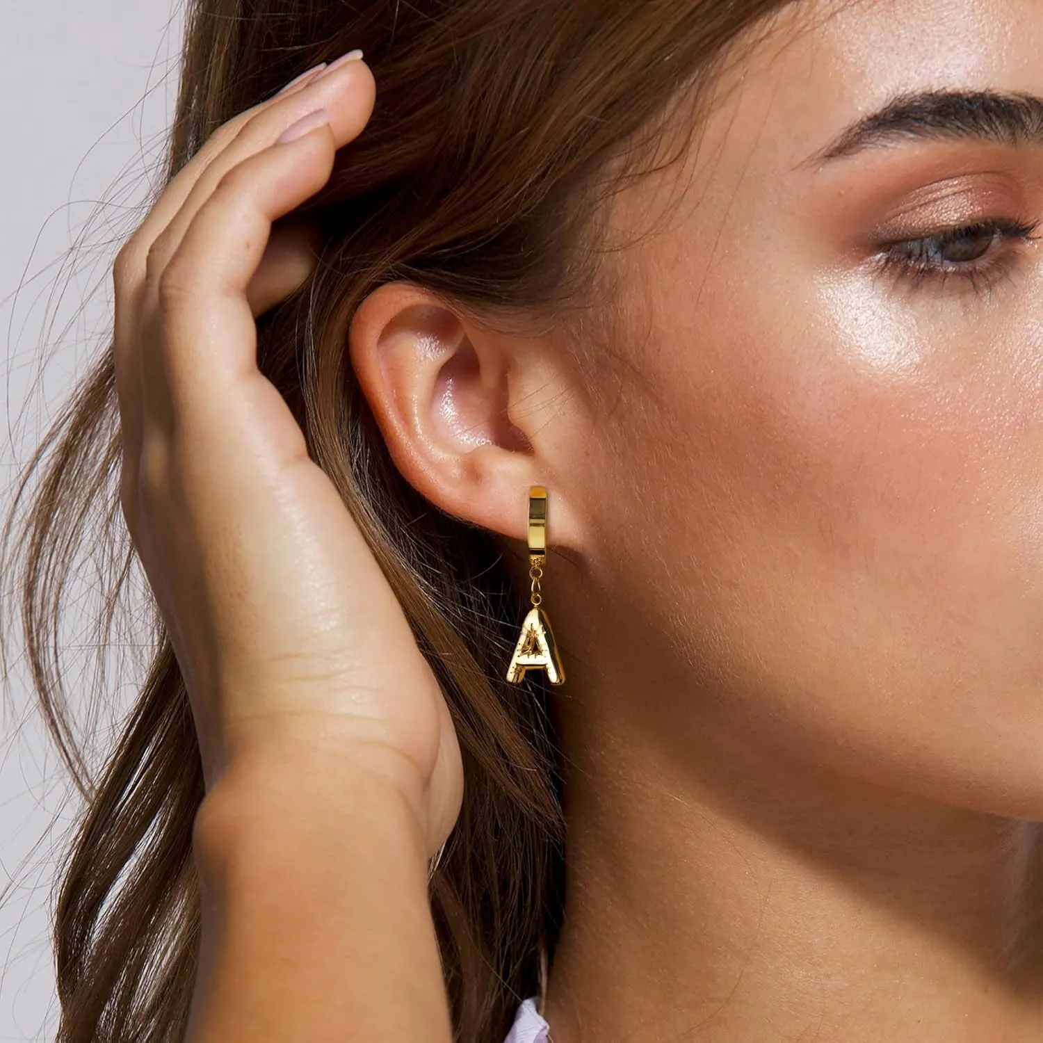 Bubble Hoop Initial Earrings for Women Girls - 18K Gold Plated Hypoallergenic Bubble Ballon Initial Earrings Hoop Earrings Fashion Alphabet Letter Initial Earrings for Women Girls