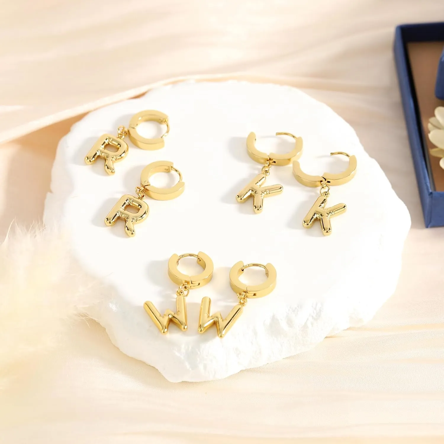 Bubble Hoop Initial Earrings for Women Girls - 18K Gold Plated Hypoallergenic Bubble Ballon Initial Earrings Hoop Earrings Fashion Alphabet Letter Initial Earrings for Women Girls