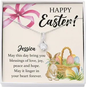 Bubble Hugs Personalized Easter Necklace 14k White Gold Finish Alluring Standard - Happy Easter - Custom Name Rabbit Bunny Holiday Spring Egg Hunt Christian