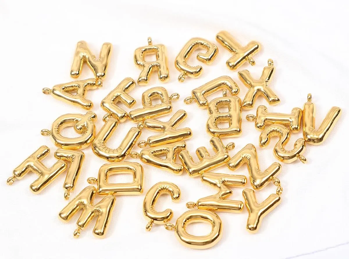 Bubble Initial Necklace Balloon 26 Letter Necklace Pendant Stainless Steel Layered 14K Gold Necklaces for Women