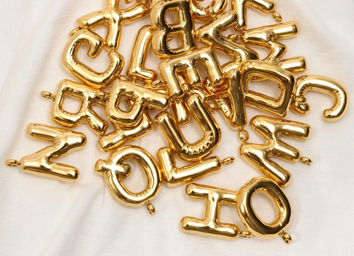 Bubble Initial Necklace Balloon 26 Letter Necklace Pendant Stainless Steel Layered 14K Gold Necklaces for Women