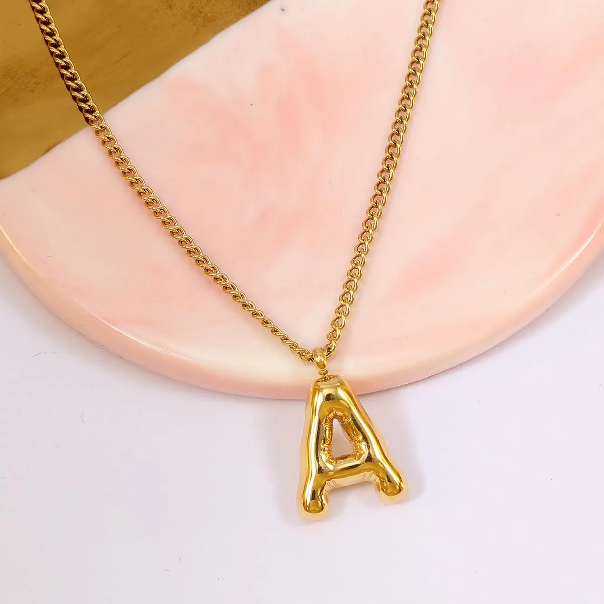 Bubble Initial Necklace Balloon 26 Letter Necklace Pendant Stainless Steel Layered 14K Gold Necklaces for Women