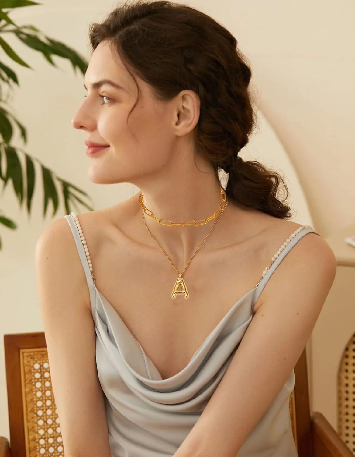 Bubble Initial Necklace Balloon 26 Letter Necklace Pendant Stainless Steel Layered 14K Gold Necklaces for Women