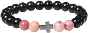 Buddhism Prayer Cross Bracelets Men Natural Healing Energy Polihsed Amethysts Pulsera Women Black Onyx Bangle 17cm Hot Stamping