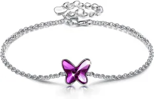 Butterfly Bracelets for Women Sterling Silver Crystal Hypoallergenic Jewelry Birthday Gifts Daughter Purple