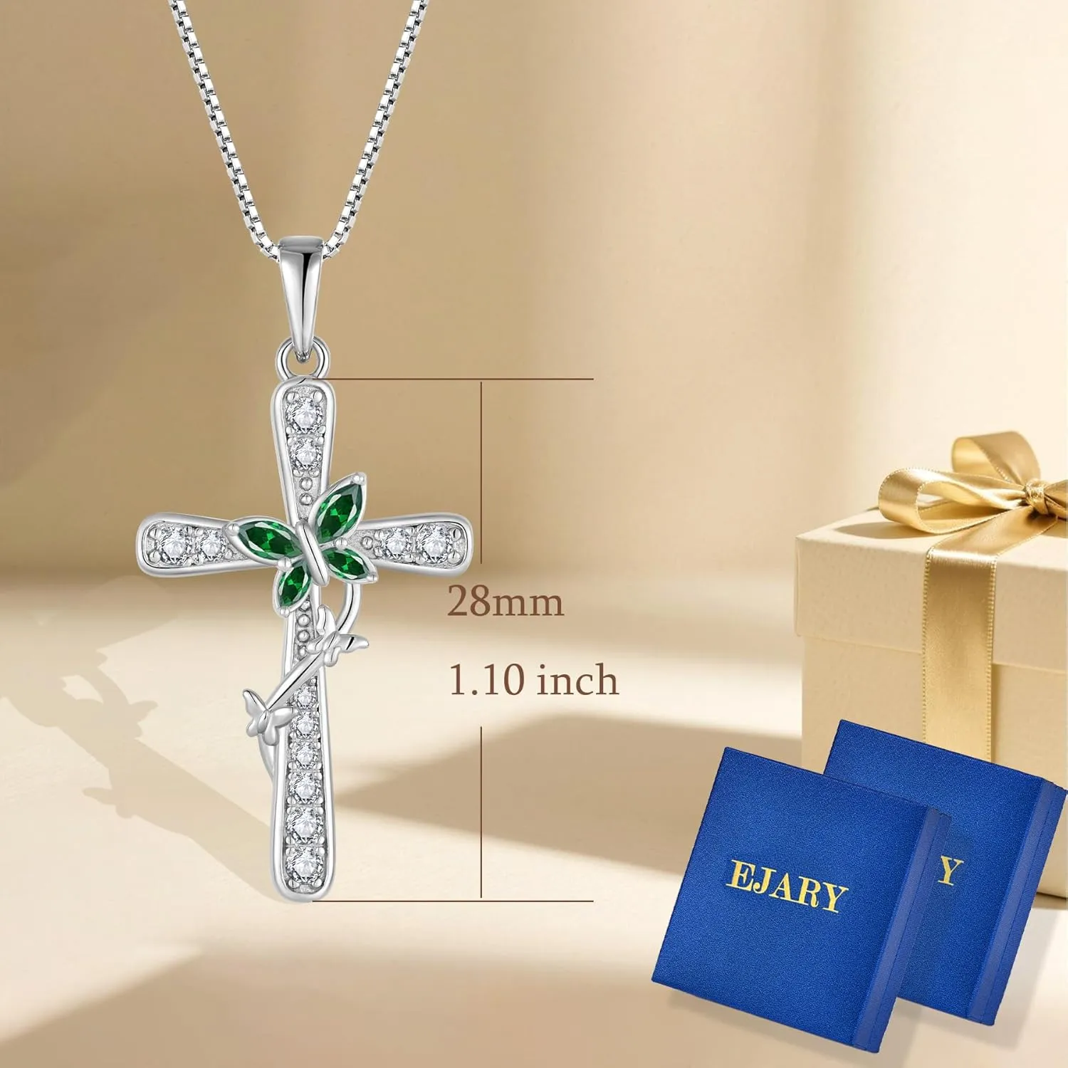 Butterfly Cross Necklace for Women 925 Sterling Silver Birthstone Butterfly Cross Pendant Necklaces Religious Faith Cross Jewelry