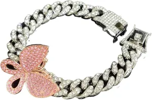Butterfly Cuban Bracelet Cuban Link Bracelets Pave Iced Out Crystal Bling Butterfly Bracelets Gold Silver Color CZ Butterfly Bracelet Bangle for Women Girl Hip Hop Rapper Jewelry
