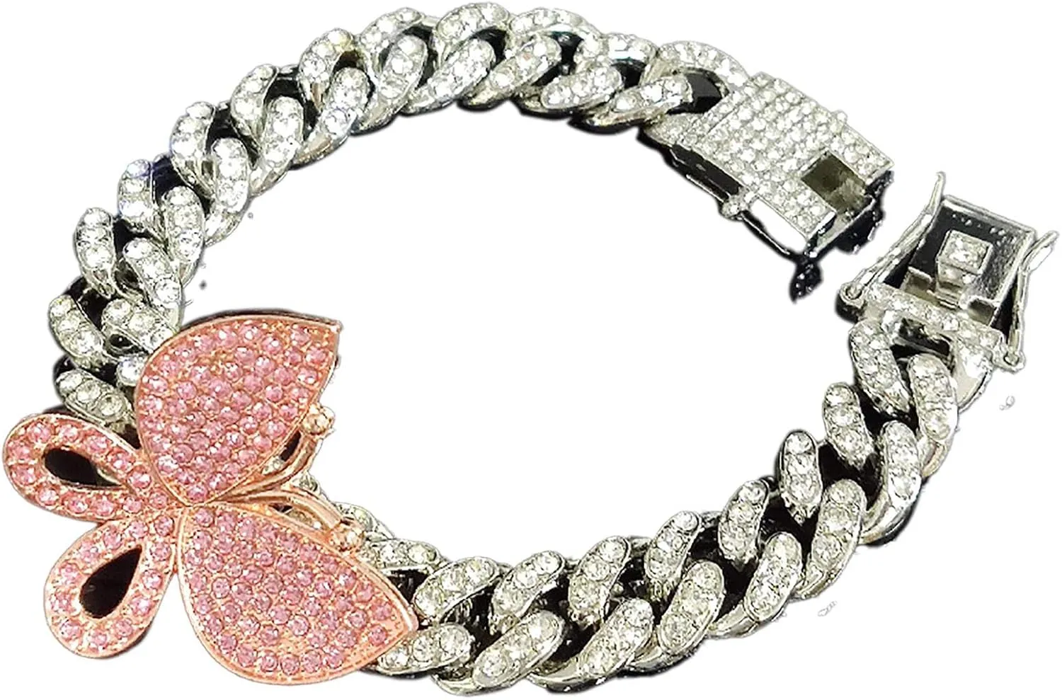 Butterfly Cuban Bracelet Cuban Link Bracelets Pave Iced Out Crystal Bling Butterfly Bracelets Gold Silver Color CZ Butterfly Bracelet Bangle for Women Girl Hip Hop Rapper Jewelry