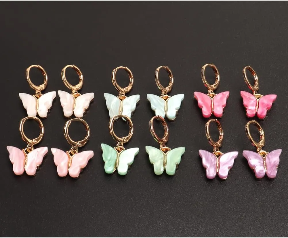 Butterfly Earrings Tiny Hoop Earrings Colorful Acrylic Butterfly Earrings For Women