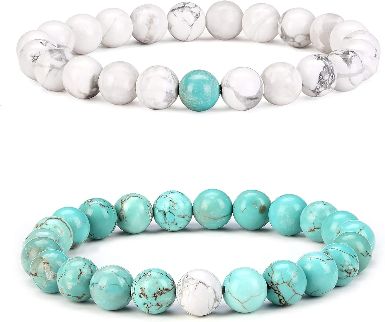 Byson 2 Pcs Couple Distance Relationship Bracelets Black Matte Agate & White Howlite Energy Beads Stone Ying Yang Balance Bracelet Banglet for Lovers Touch Bracelets Long Distance Relationship