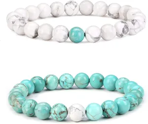 Byson 2 Pcs Couple Distance Relationship Bracelets Black Matte Agate & White Howlite Energy Beads Stone Ying Yang Balance Bracelet Banglet for Lovers Touch Bracelets Long Distance Relationship