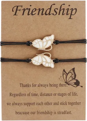 Caiyao 2Pcs Butterfly Friendship Braide Rope Bracelet Set with Card Adjustable Animal Bracelet for Women Best Friend Long Distance Matching Jewelry Birthday Gift
