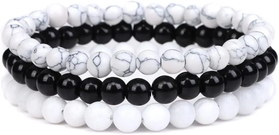 Caiyao 3Pcs 8mm Natural Semi-Precious Gemstones Beaded Bracelets for Women Men Healing Energy Crystal Reiki Stone Bracelet Stretch Round Beaded Elastic Bracelets Unisex Jewelry Gifts