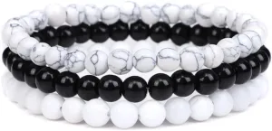 Caiyao 3Pcs 8mm Natural Semi-Precious Gemstones Beaded Bracelets for Women Men Healing Energy Crystal Reiki Stone Bracelet Stretch Round Beaded Elastic Bracelets Unisex Jewelry Gifts