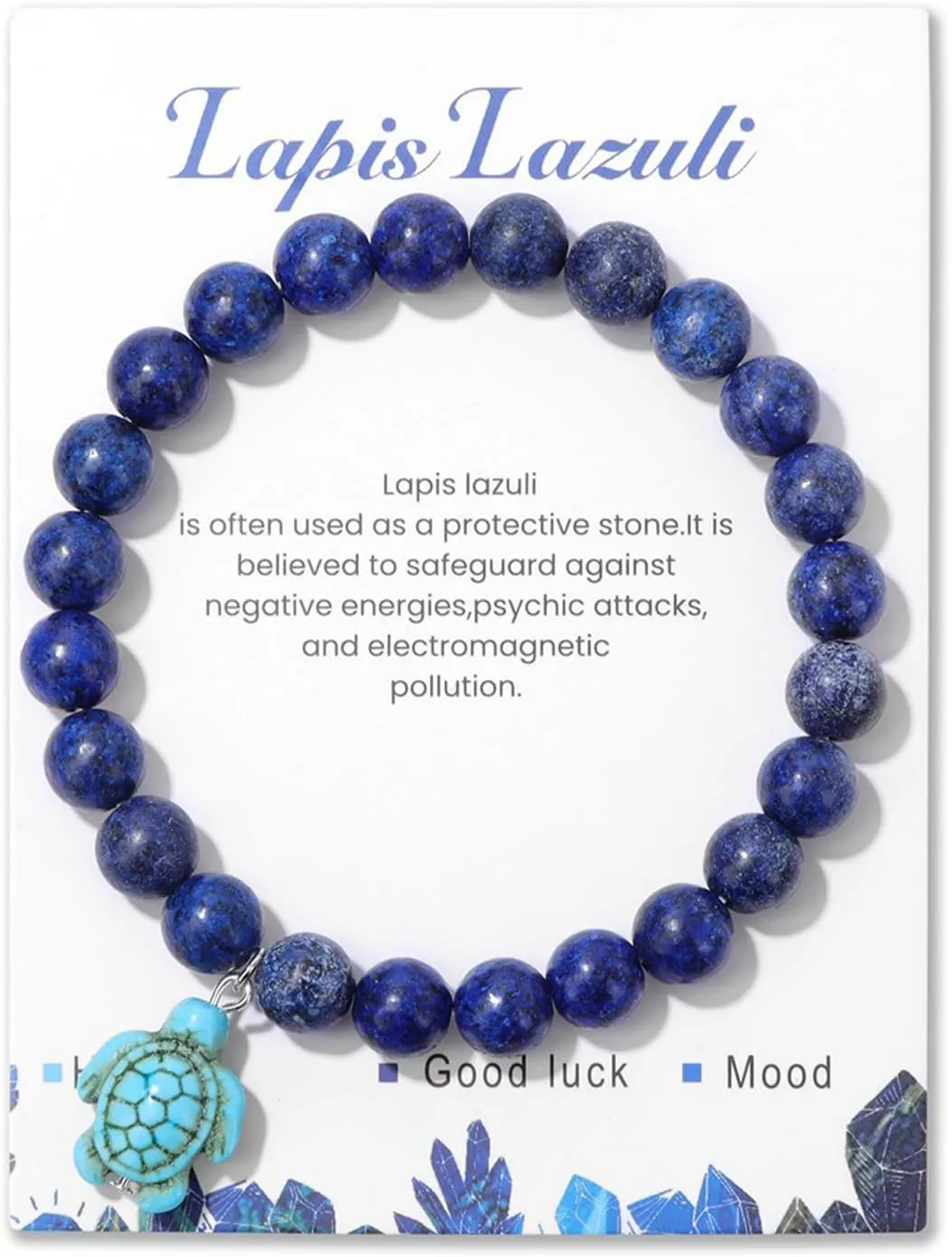 Caiyao Natural Stones Sea Turtle Beaded Bracelet with Cards Amethyst Turquoise Gemstone Turtle Elastic Stretch Bracelet Hawaii Summar Beach Friendship Jewelry for Women Girls Gifts