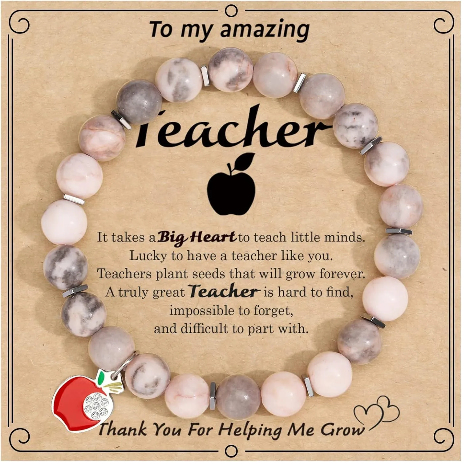 Caiyao Teachers' Day Bracelets Teacher Appreciation Gifts Bracelets Healing Natural Stone Stretch Bracelet for Women Men End of Year Thank You Graduation Gifts Back to School Jewelry