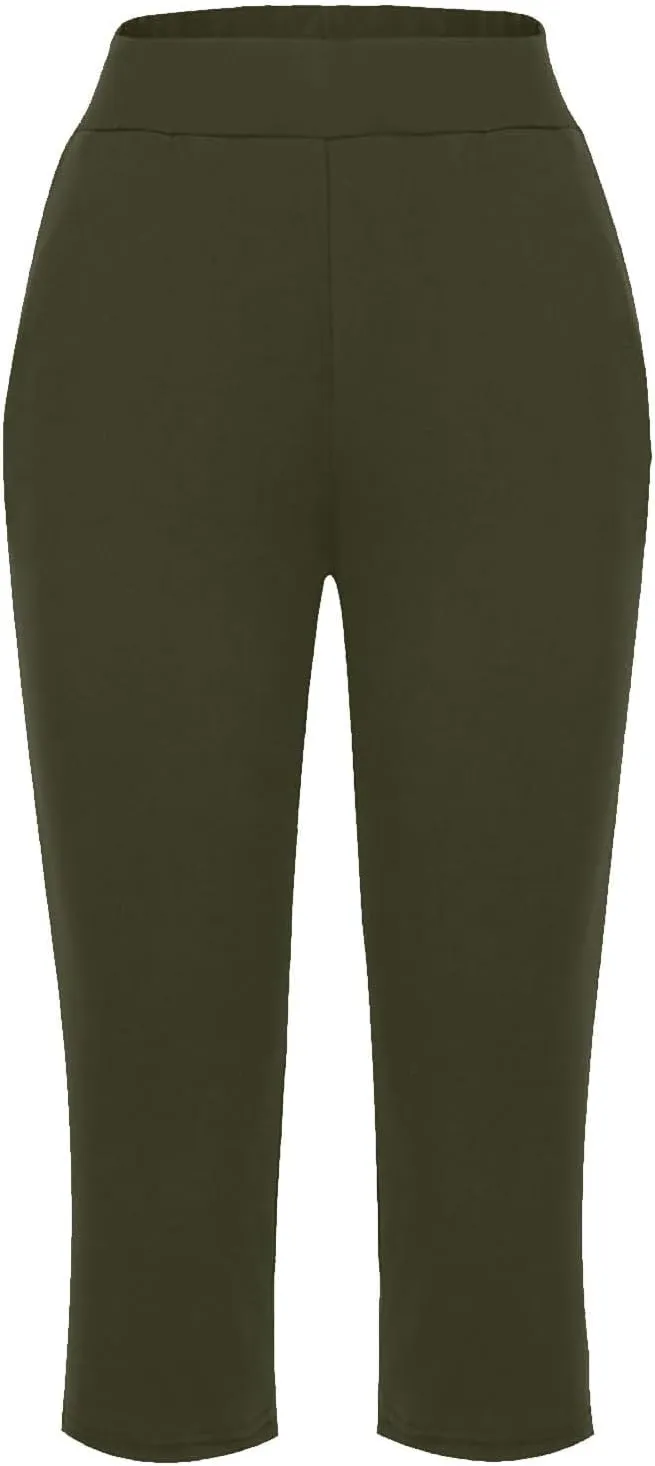 Capris Pants for Women Summer Casual Workout Capri Yoga Pants Straight Leg Exercise 2025 Yoga Pants with Pockets