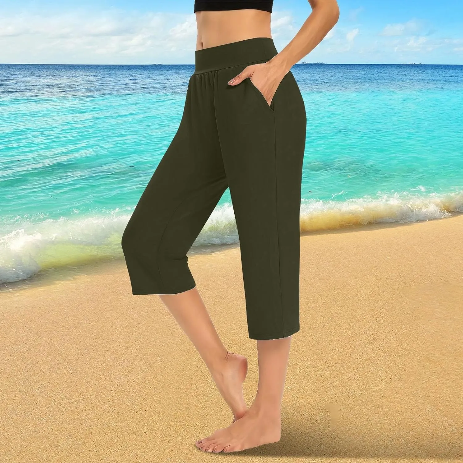 Capris Pants for Women Summer Casual Workout Capri Yoga Pants Straight Leg Exercise 2025 Yoga Pants with Pockets