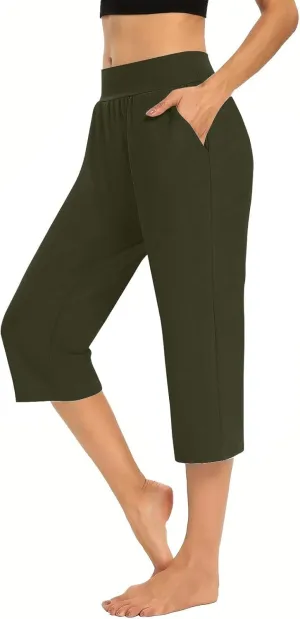 Capris Pants for Women Summer Casual Workout Capri Yoga Pants Straight Leg Exercise 2025 Yoga Pants with Pockets