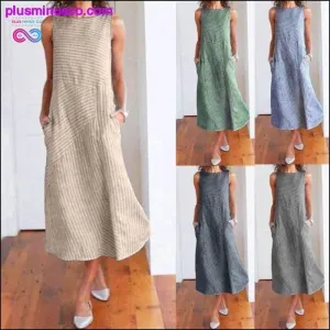 Casual Maxi Dress Sleeveless Linen Women Long Summer Dress
