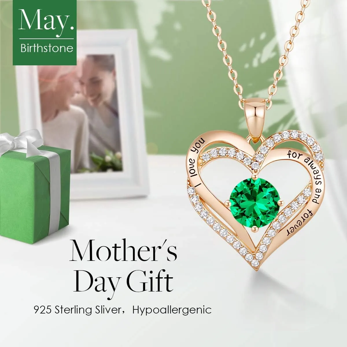 CDE Forever Love Heart Necklaces for Women, Wedding Anniversary, Birthday Mothers Day Gifts for Mom, Mother, Wife, Girlfriend, S925 Silver Jewelry with Birthstone Pendant