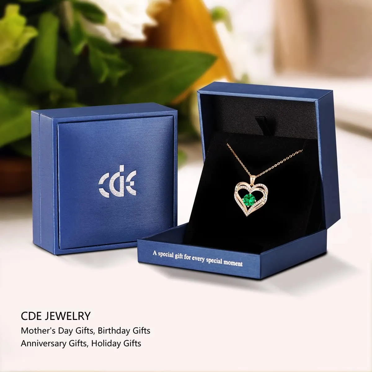 CDE Forever Love Heart Necklaces for Women, Wedding Anniversary, Birthday Mothers Day Gifts for Mom, Mother, Wife, Girlfriend, S925 Silver Jewelry with Birthstone Pendant