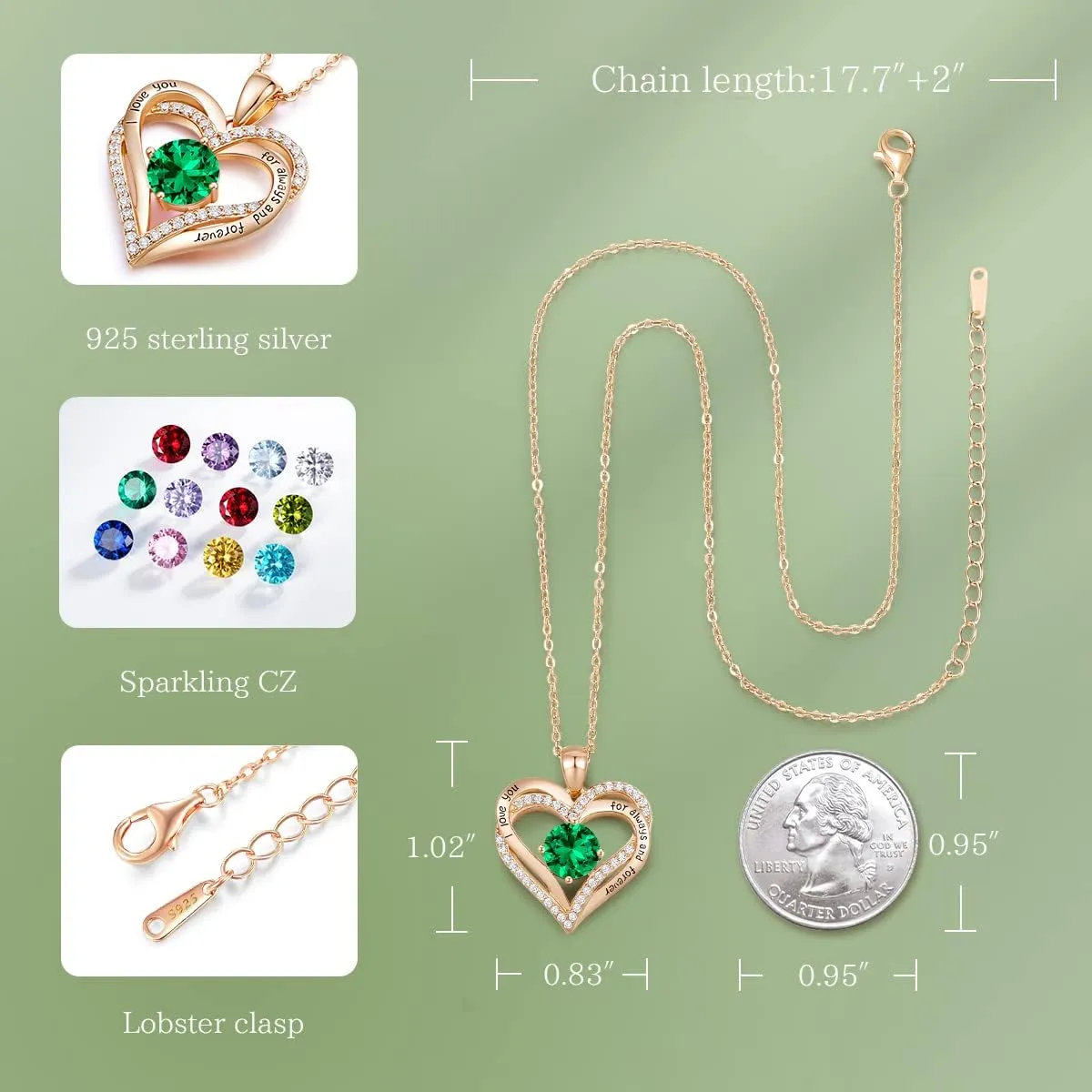 CDE Forever Love Heart Necklaces for Women, Wedding Anniversary, Birthday Mothers Day Gifts for Mom, Mother, Wife, Girlfriend, S925 Silver Jewelry with Birthstone Pendant