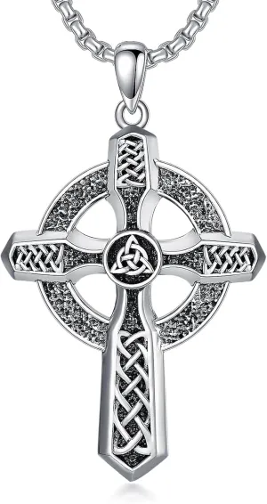 Celtic Cross Necklace 925 Sterling Silver Irish Celtic Knot Cross Pendant Necklaces Jewelry Gifts for Men Women