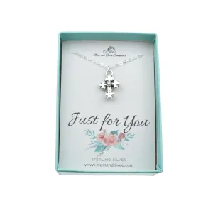 Celtic Cross Necklace in Silver Plated Pewter on a 14 Inch Sterling Silver Cable Chain | First Communion Gift for Girl or Boy. Sterling Silver Jewelry. Christian Gifts. Religious Gifts.