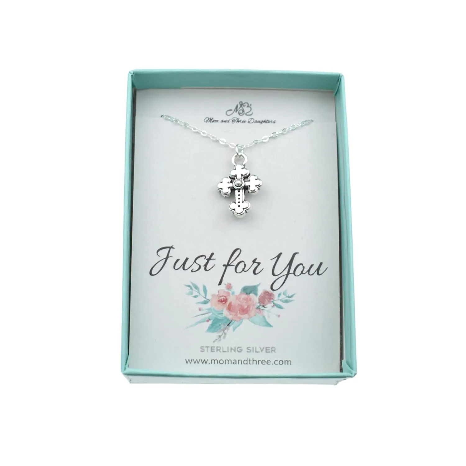 Celtic Cross Necklace in Silver Plated Pewter on a 14 Inch Sterling Silver Cable Chain | First Communion Gift for Girl or Boy. Sterling Silver Jewelry. Christian Gifts. Religious Gifts.